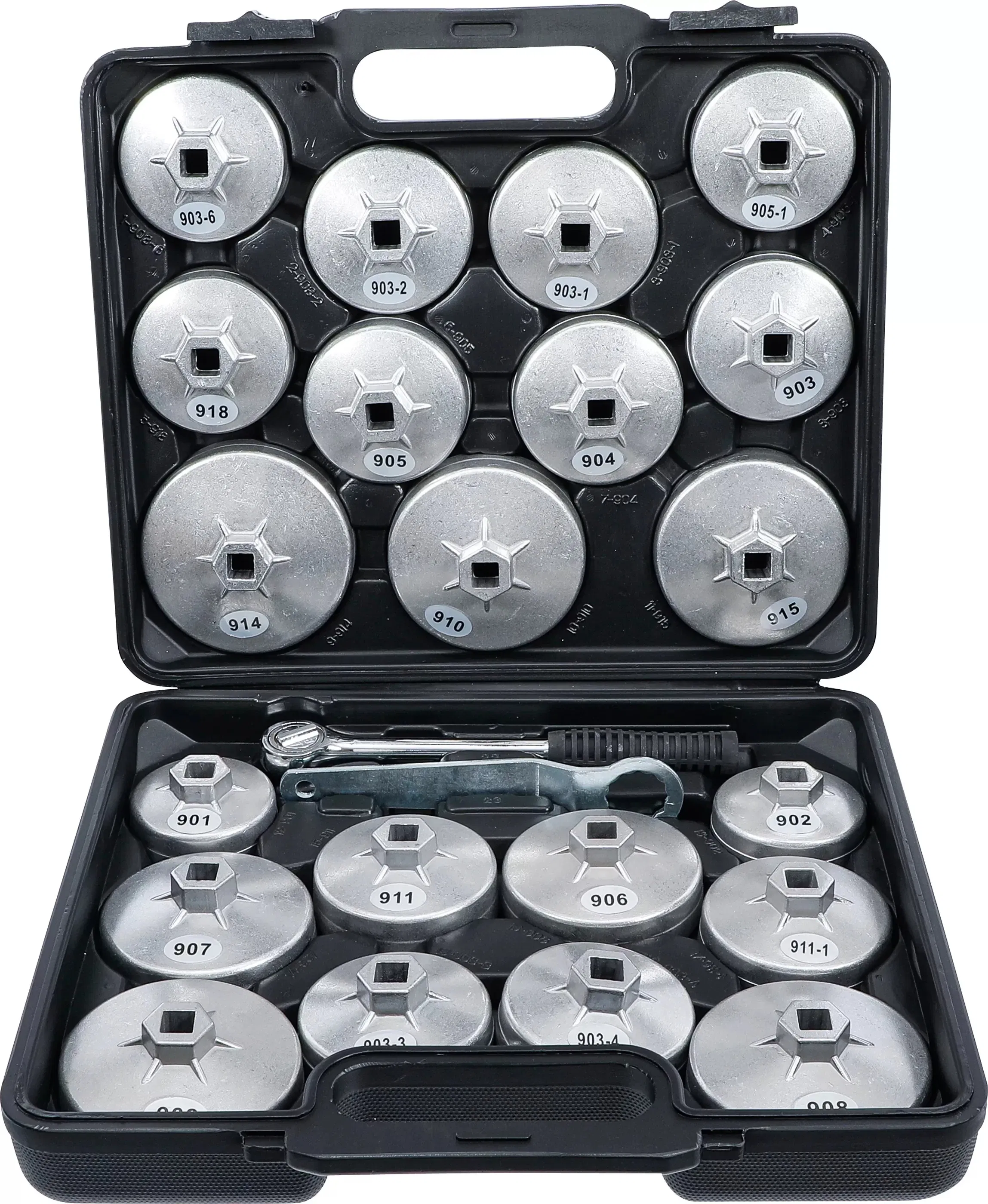 BGS Do it yourself 9-1035 olajszűrő leszedő kupak készlet, alumínium, 1/2", 23 darabos termék fő termékképe