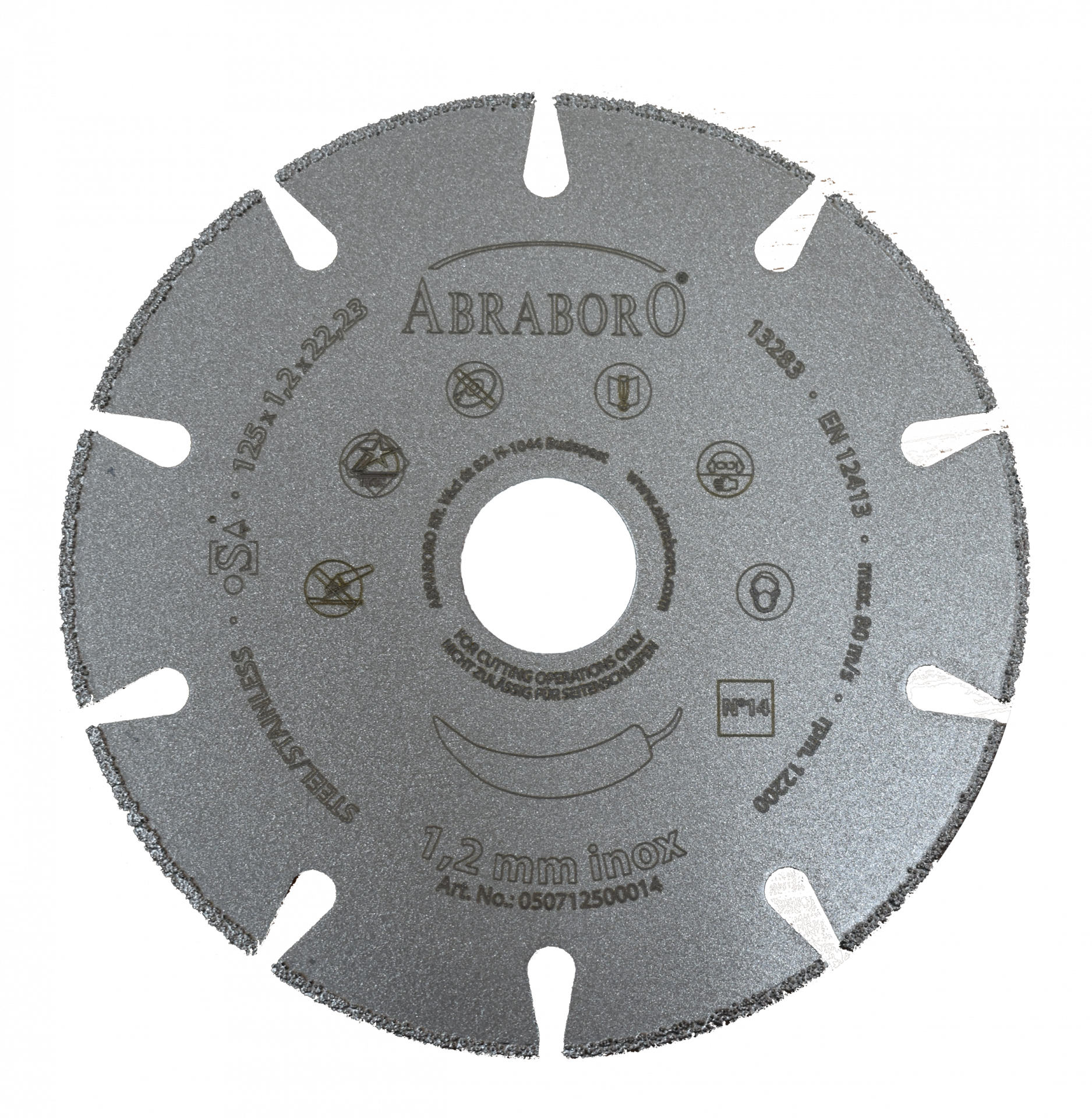 Abraboro 125 x 22.23 mm No.14 INOX gyémántszemcsés vágókorong termék fő termékképe