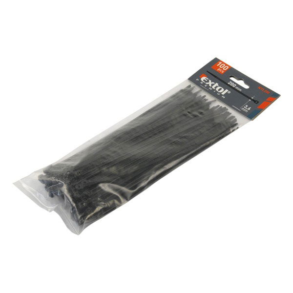 EXTOL kábelkötegelő 2,5×100mm 100db, fekete nylon; UV-, sav- és lúgálló termék fő termékképe