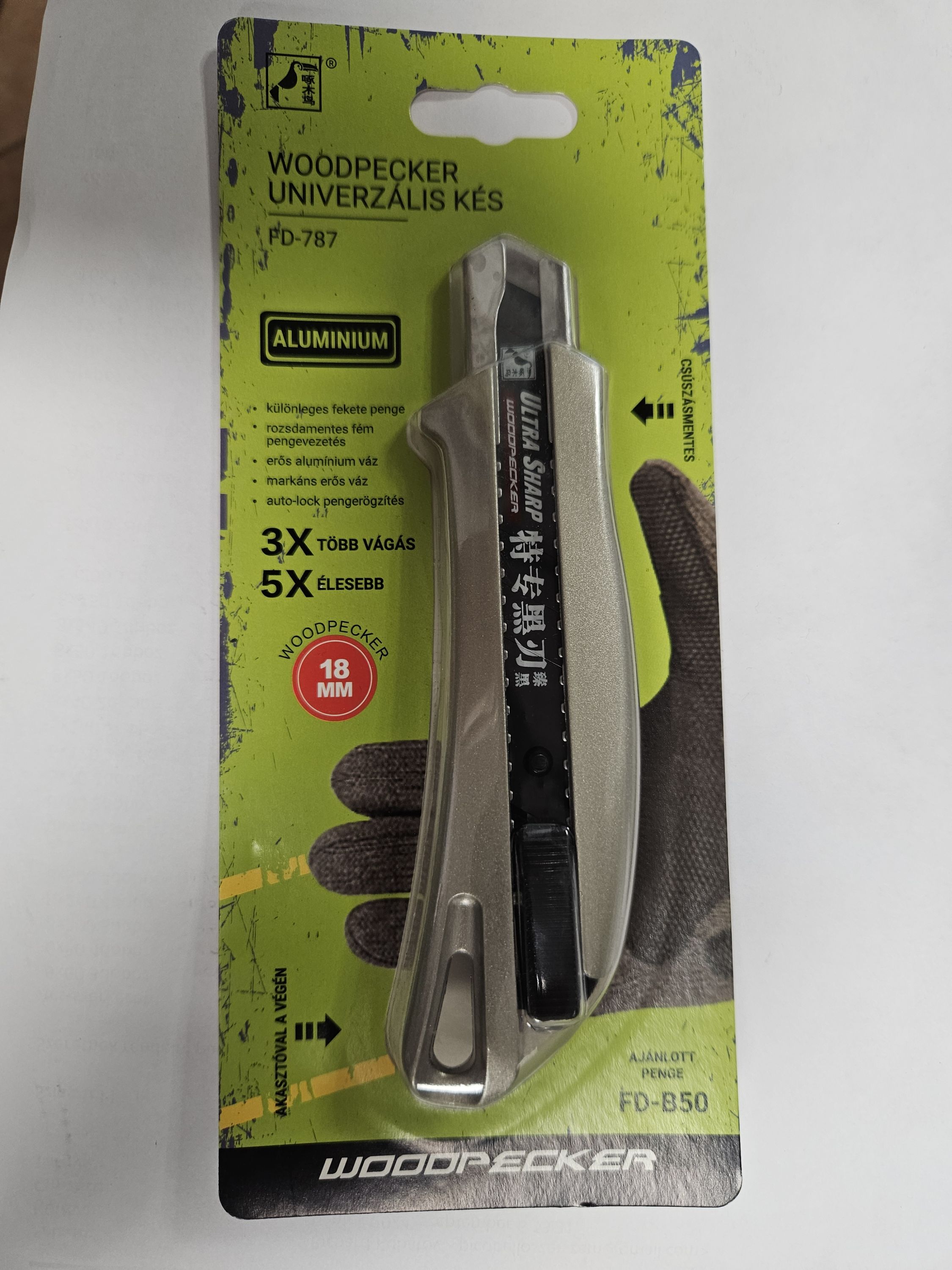 WOODPECKER Univerzális kés aluminium ház , fekete penge termék fő termékképe