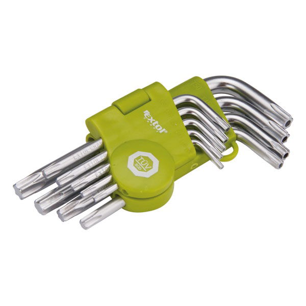 EXTOL TORX kulcs készlet rövid, Cr40, TÜV/GS; 9db, T10-T50, bliszteren, egyik vége lyukas termék fő termékképe