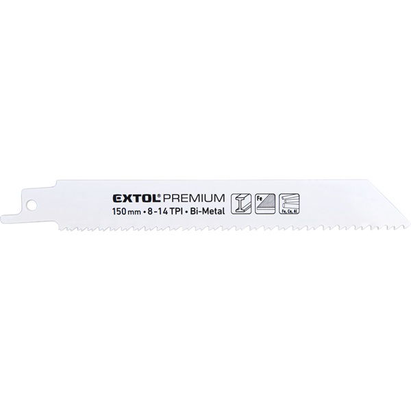 EXTOL Szablyafűrészlap klt., 3db, Bosch befogás, 150 mm, 8-14T, Bimetal, fém anyagokhoz, durva vágás termék fő termékképe
