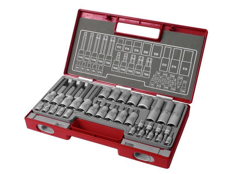 Fortum bitdugófej és dugókulcs klt. 1/4" és 1/2", TORX, 32db; 61CrV5 FORTUM termék fő termékképe