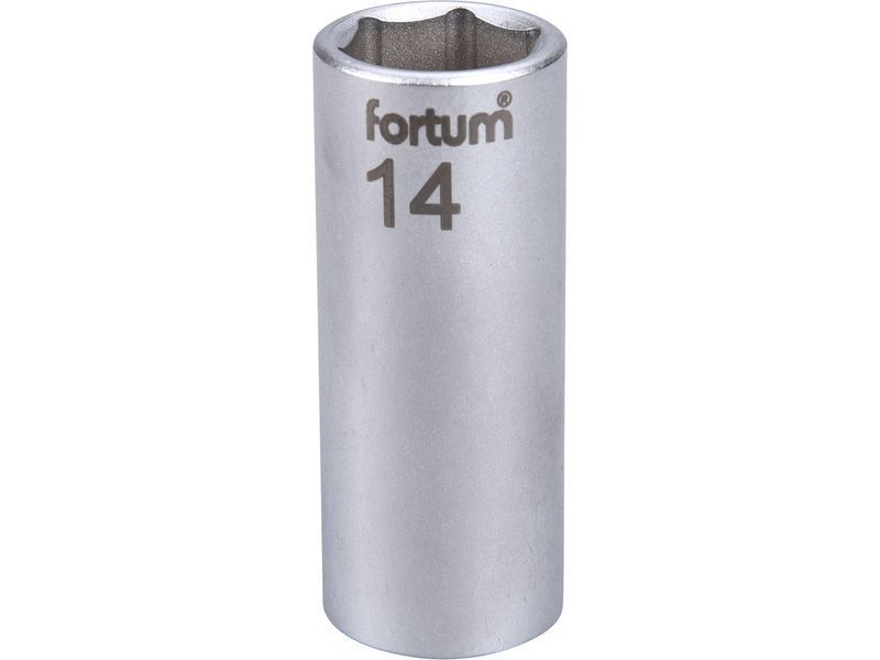 Fortum dugófej, hosszított, 1/4", 14mm, 61CrV5, mattkróm, 50mm hosszú termék fő termékképe
