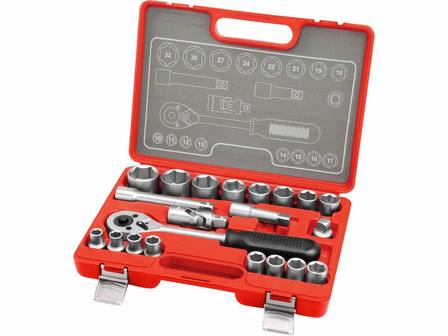 EXTOL Extoldugókulcs készlet  CV., racsnis 45fog ; 1/2" 21db, 10-32mm termék fő termékképe