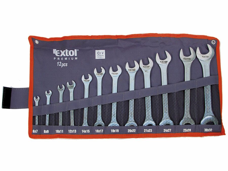 EXTOL Villáskulcs készlet, CrV., vászon tartóban; 12db, 6-32mm termék fő termékképe