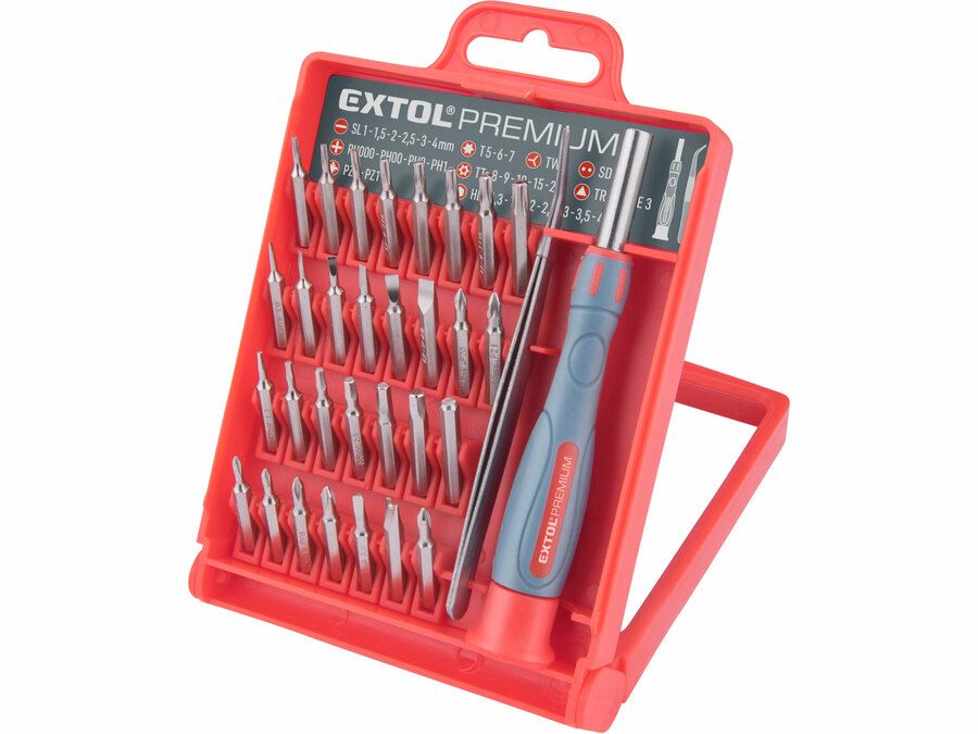 EXTOL Órás csavarhúzó  készle. 32 db C.V. bitekkel; termék fő termékképe