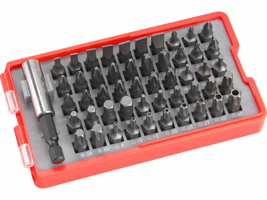 EXTOL Behajtó  készlet 51 db Cr.V., lapos:3-7mm, PH0-3, PZ0-3, HEX 1,5-6mm, T és TTa 8-40, övre akasztható műanyag tartóban termék fő termékképe