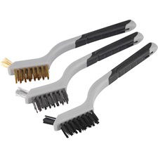 EXTOL Drótkefe készlet., 3 db: nylon-, réz- és rozsdamentes acél szál, 3×8 sor, 180mm, kétkomponensű TPR+PP puha műanyag nyél termék fő termékképe