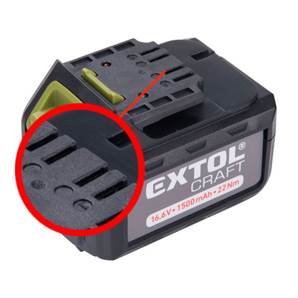 EXTOL Tartalék akku ÚJABB TÍPUSÚ 402420 Li-ion töltőhöz, 3 SARU; 16V, 1500mAh, töltési idő: 5,5 óra termék fő termékképe