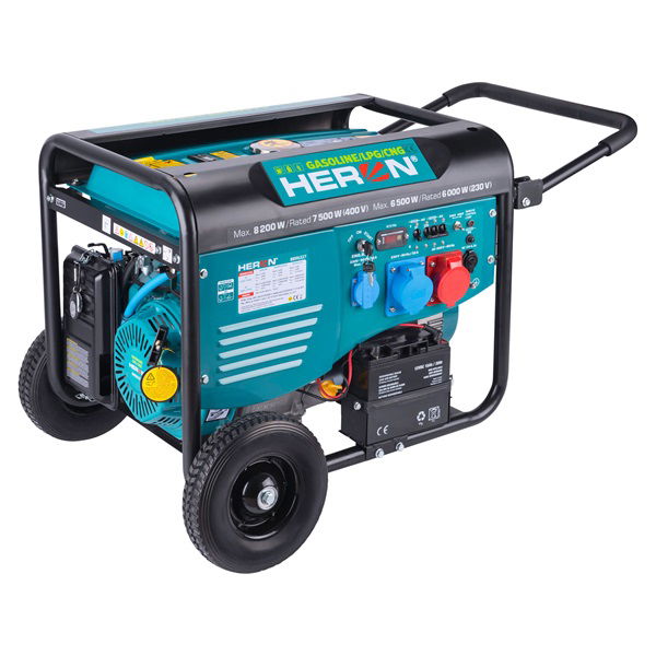 HERON benzin-gázmotoros áramfejlesztő, 8000 VA, távírányítható, 400/230 V termék fő termékképe