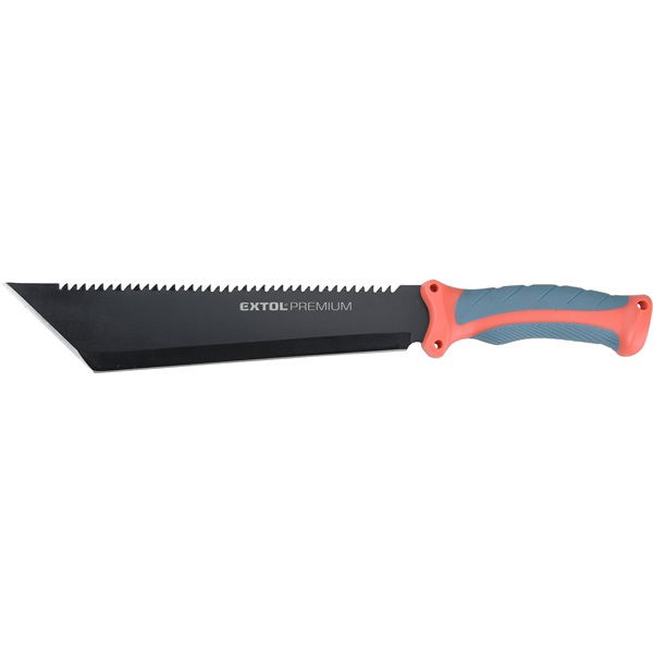EXTOL Bozótvágó kés (machete), teljes/penge hossz: 395/260mm, fogazott rozsdamentes acél penge, PP+TPR nyél, nylon tok termék fő termékképe