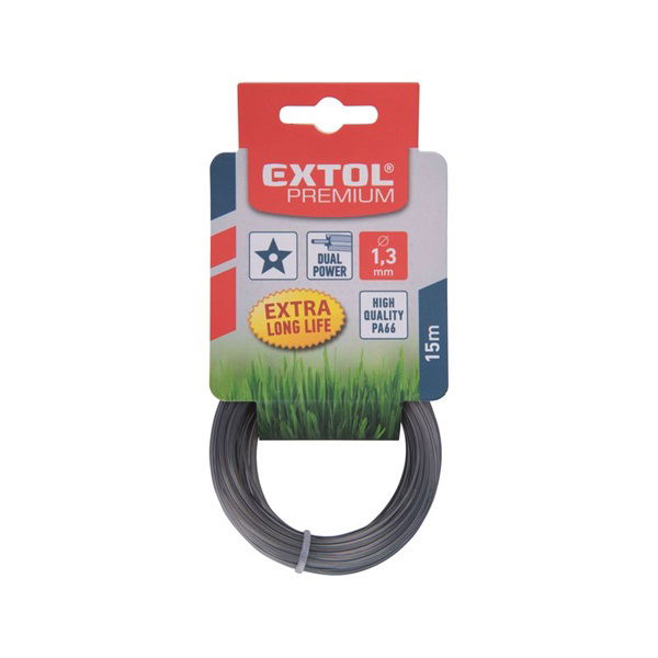 EXTOL Damil szegélynyíró géphez 1,6 mm, csillag keresztmetszetű, fekete közép/dual power, 15m termék fő termékképe