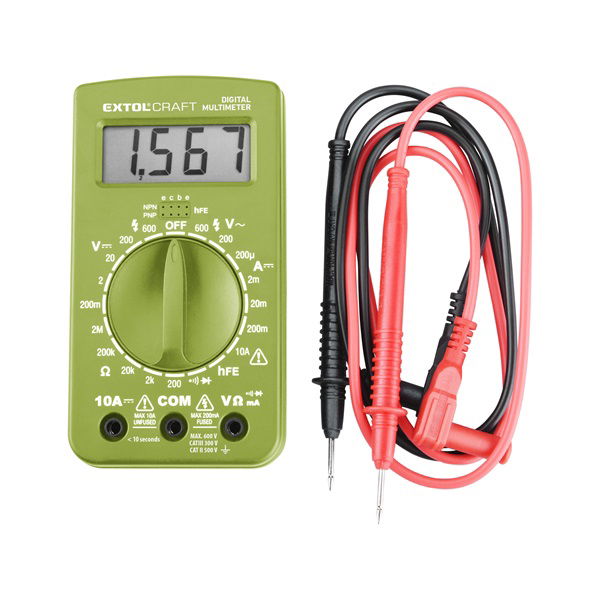 EXTOL digitális multiméter; Amper/Volt/Ohm mérő, hangjelző funkcióval, CE, 1 db 9V elem termék fő termékképe