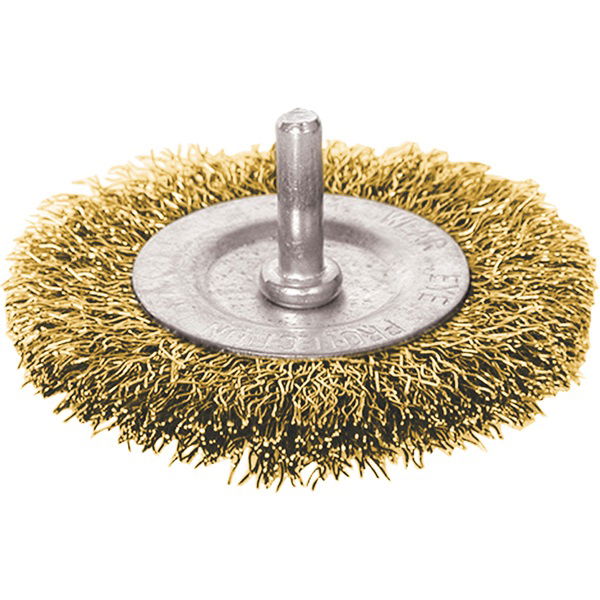 EXTOL Drótcsiszoló körkefe, 63mm, fúrógépbe fogható: 6mm csap, hullámos szálú, rezezett acél, max 4500 frod/perc termék fő termékképe