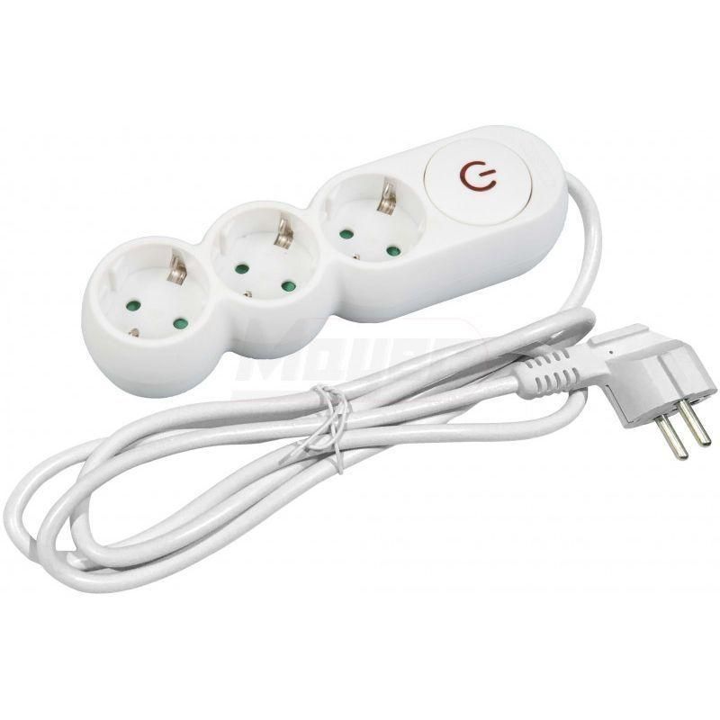 ENTAC Hosszabbító kábel, 3 aljzattal, kapcsolóval, 3 m, kábel 3G1,5, IP20, fehér termék fő termékképe