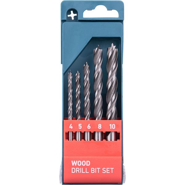 EXTOL Fafúró készlet. 5 db, rövid, 4-5-6--8-10mm, Cr.V., normál befogás; műanyag dobozban termék fő termékképe