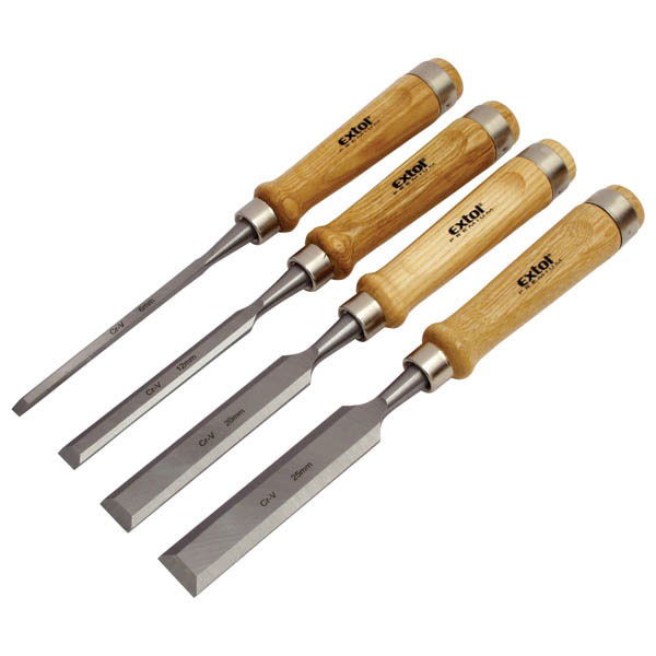 EXTOL Favéső készlet, CV. ; 4db, 6-12-20-25mm HRC56-62, kőrisfa nyél termék fő termékképe