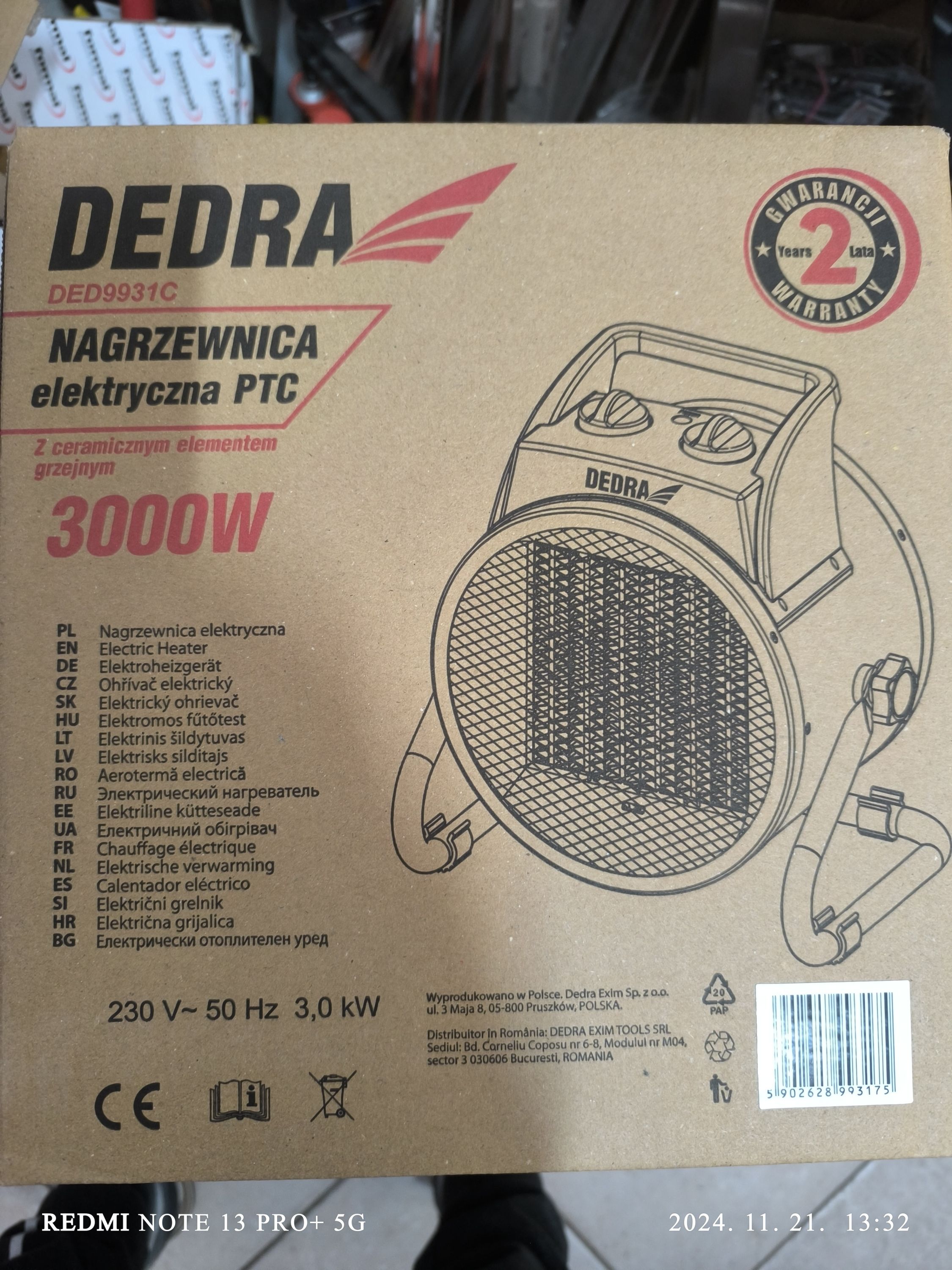 DEDRA Elektromos hőlégfúvó 3,0kW PTC termék fő termékképe