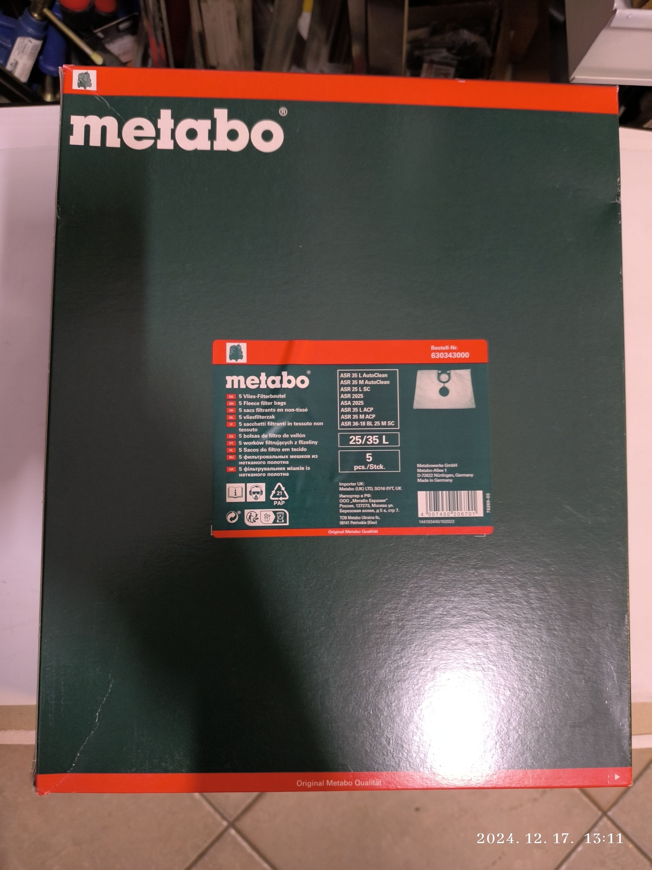 METABO Porzsák ASR 35 L AutoCean / ASR 35 M AutoClean / ASR 25 L SC ( 5DB/ csomag) termék fő termékképe