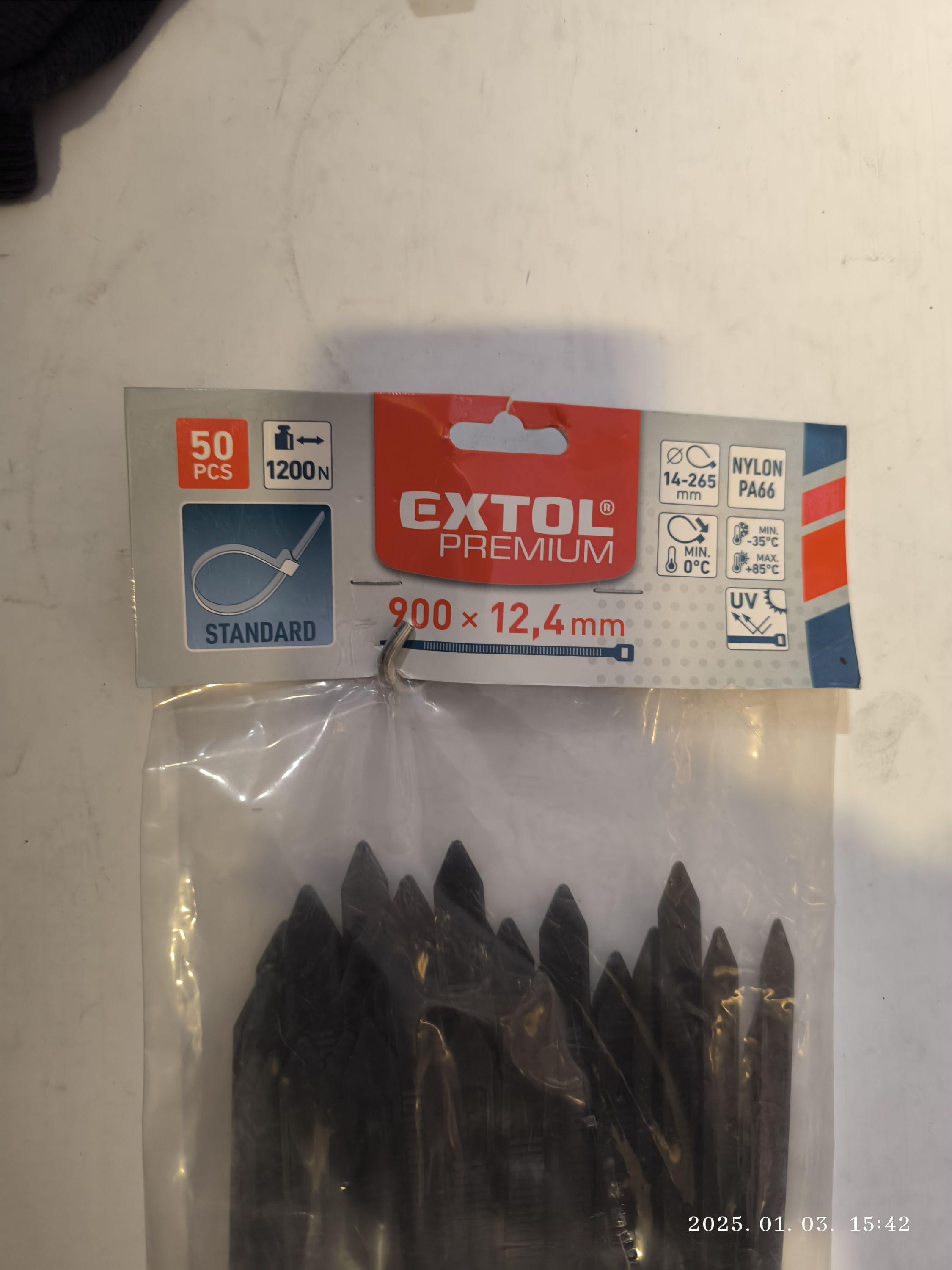 EXTOL PREMIUM Kábel kötegelő 900x12,4mm  50db fekete termék fő termékképe