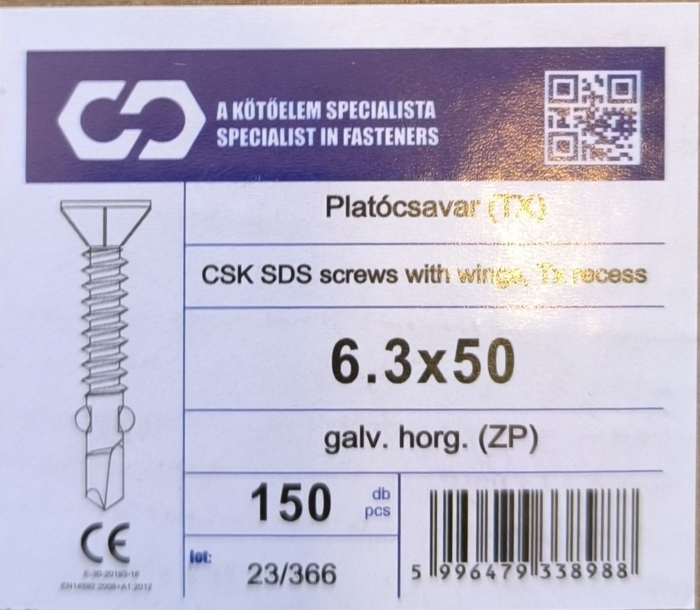 Platócsavar (Tx), galv. horg., 6,3x50 termék fő termékképe