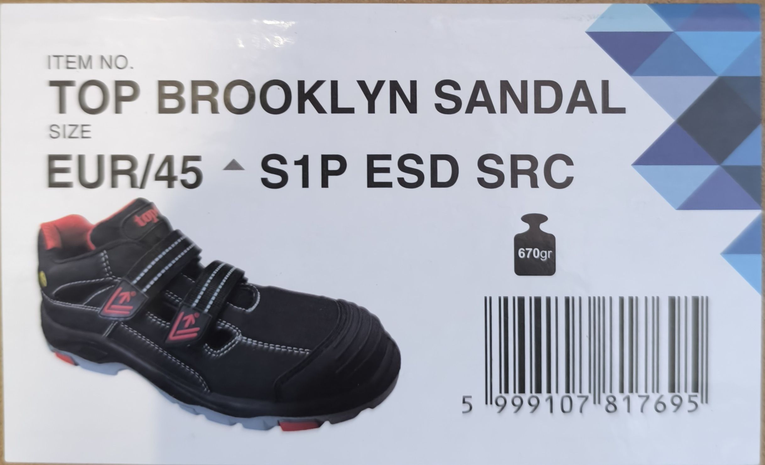 TOP BROOKLYN Védőszandál 45 S1P ESD SRC PU /gumi talppal  fekete/piros termék fő termékképe