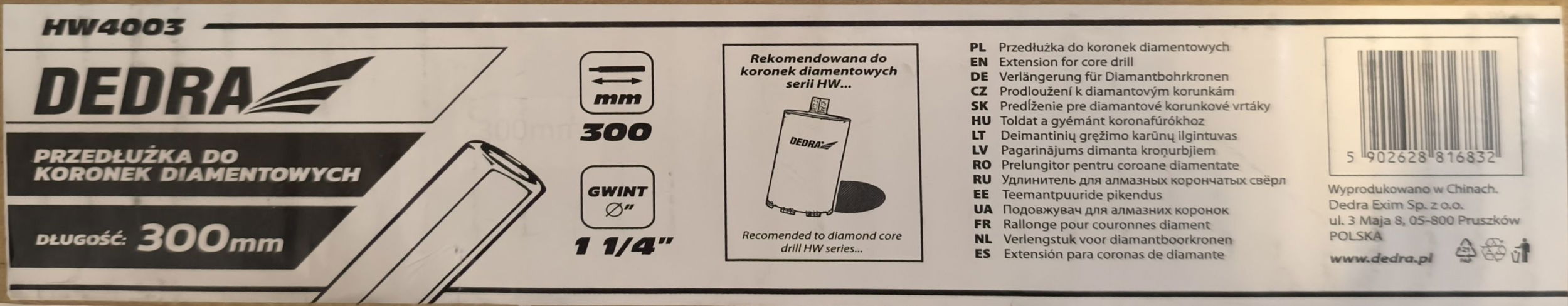 DEDRA Toldószár gyémánt koronafúrókhoz 500mm 1 1/4" termék fő termékképe