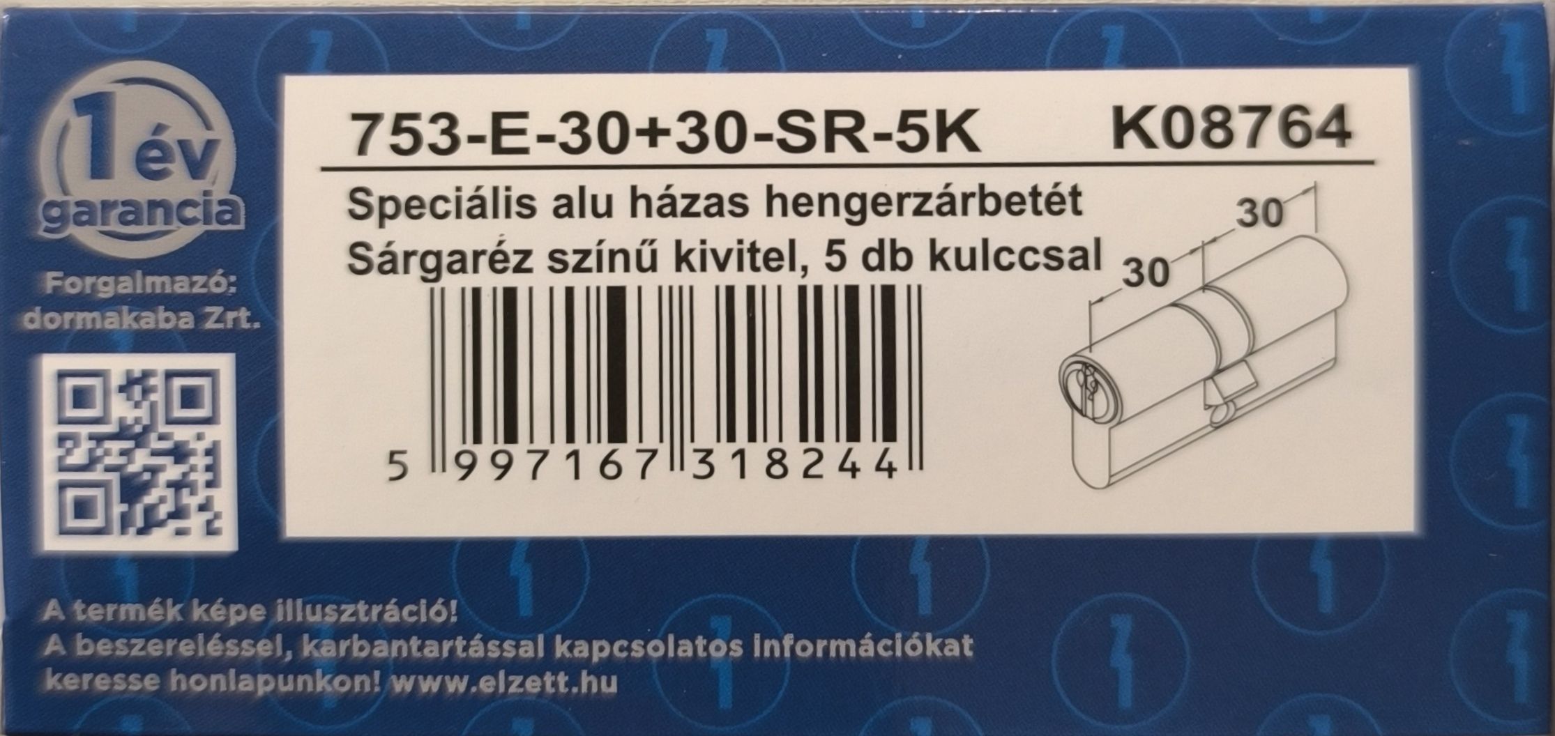 ELZETT Kétoldalas hengerzárbetét 753-E 30/30 , 5K termék fő termékképe