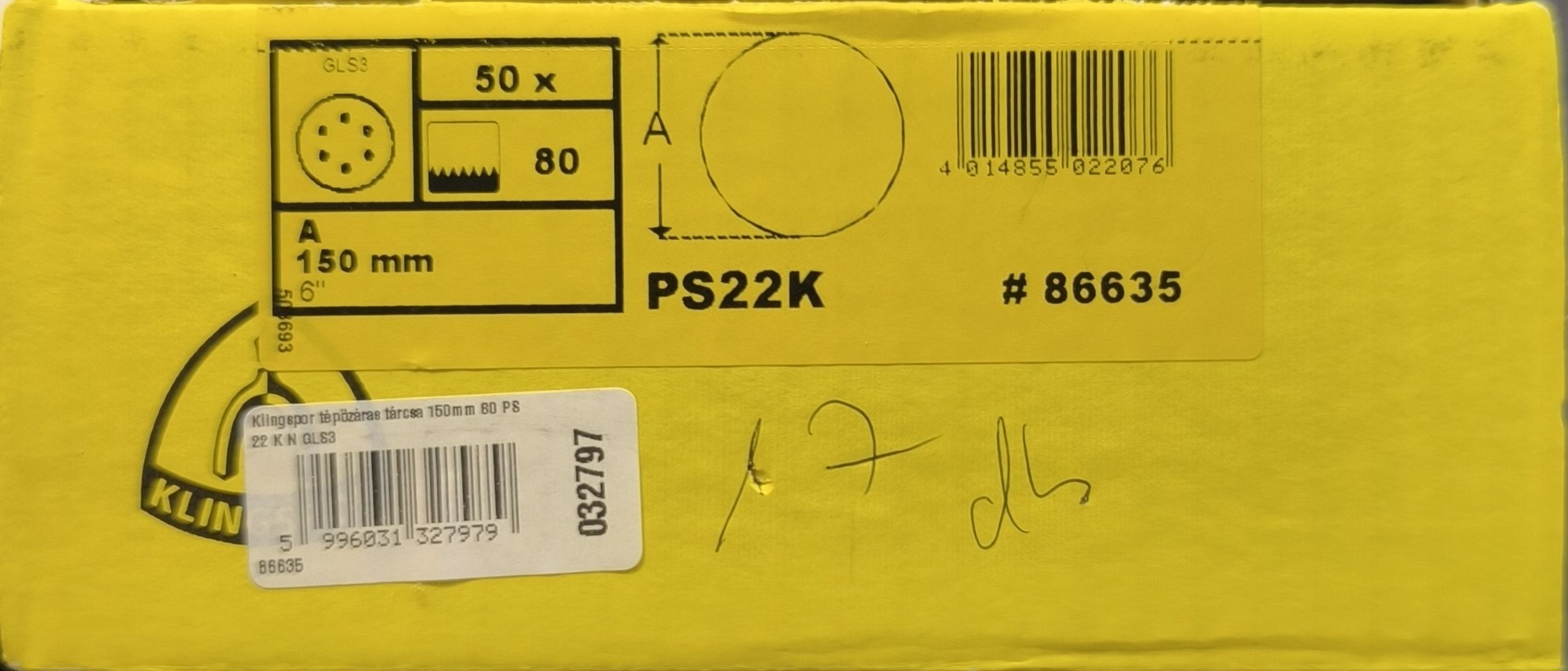 Klingspor tépőzáras tárcsa 150mm 80 PS 22 K N GLS3 termék fő termékképe