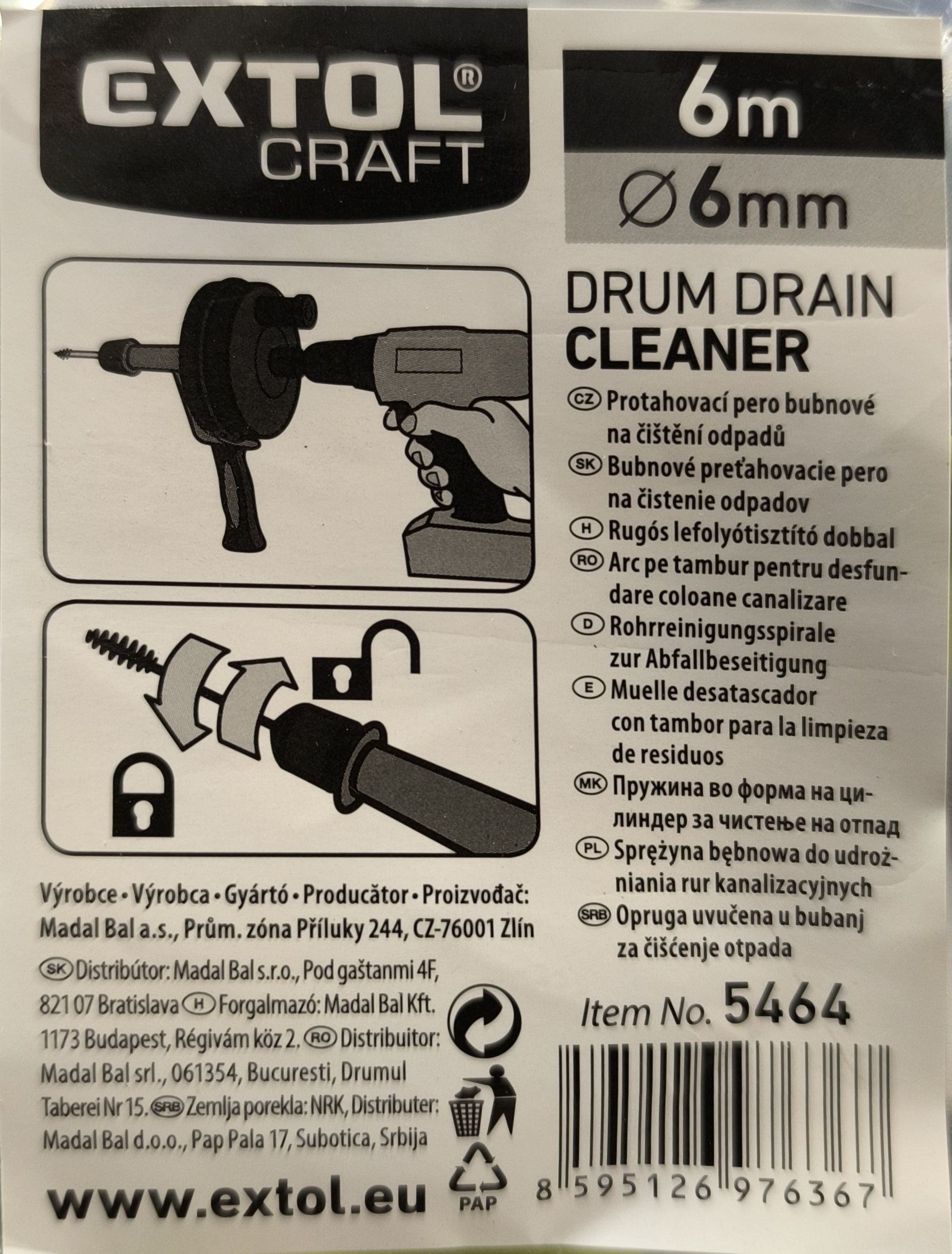 EXTOL CRAFT lefolyó tisztító, dobos 6m -6mm átmérő kézi termék fő termékképe