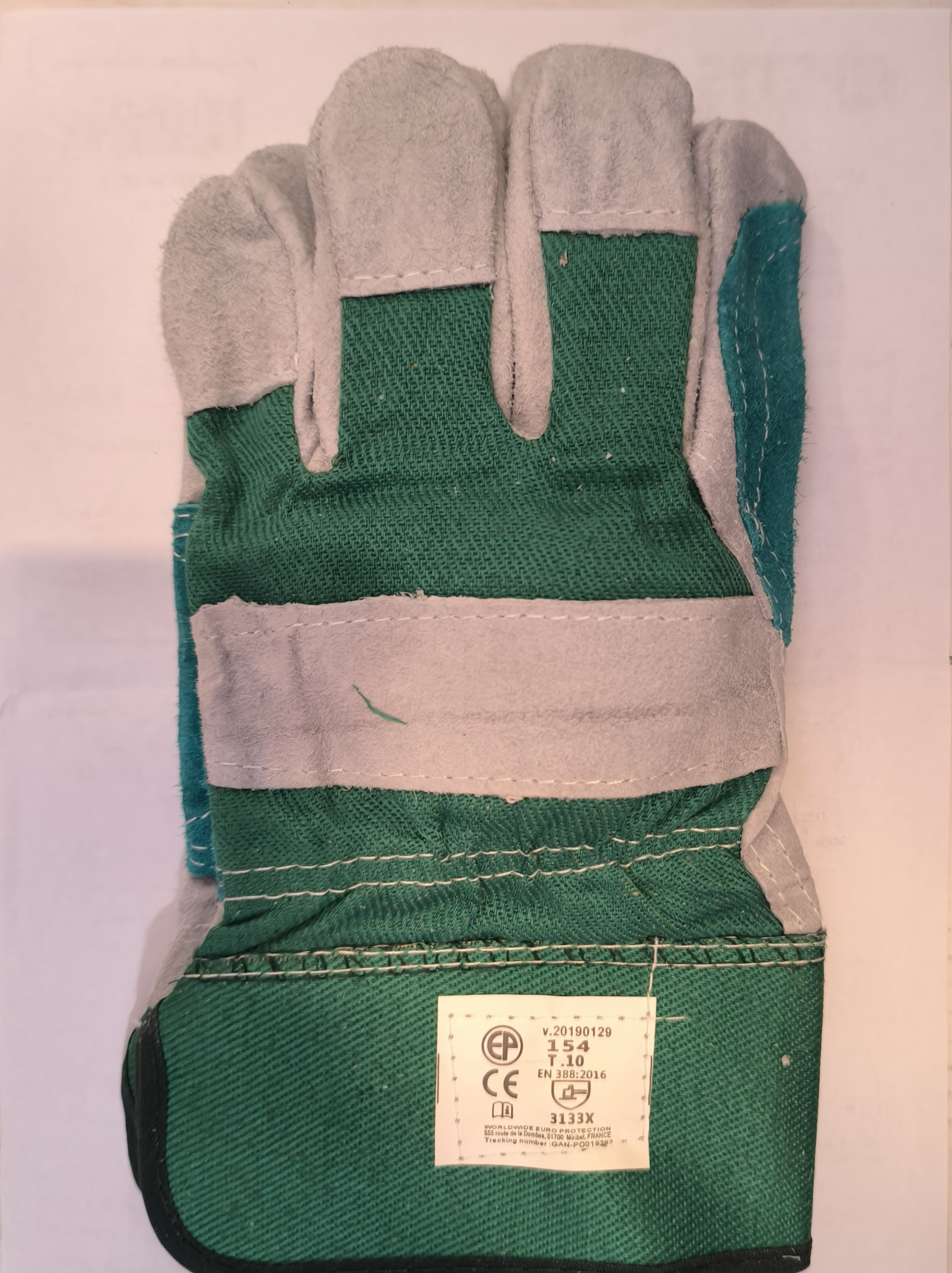 Bőrkesztyű szürke hasíték dupla bőr tenyér/ zöld 154 -es , 10 -es termék fő termékképe