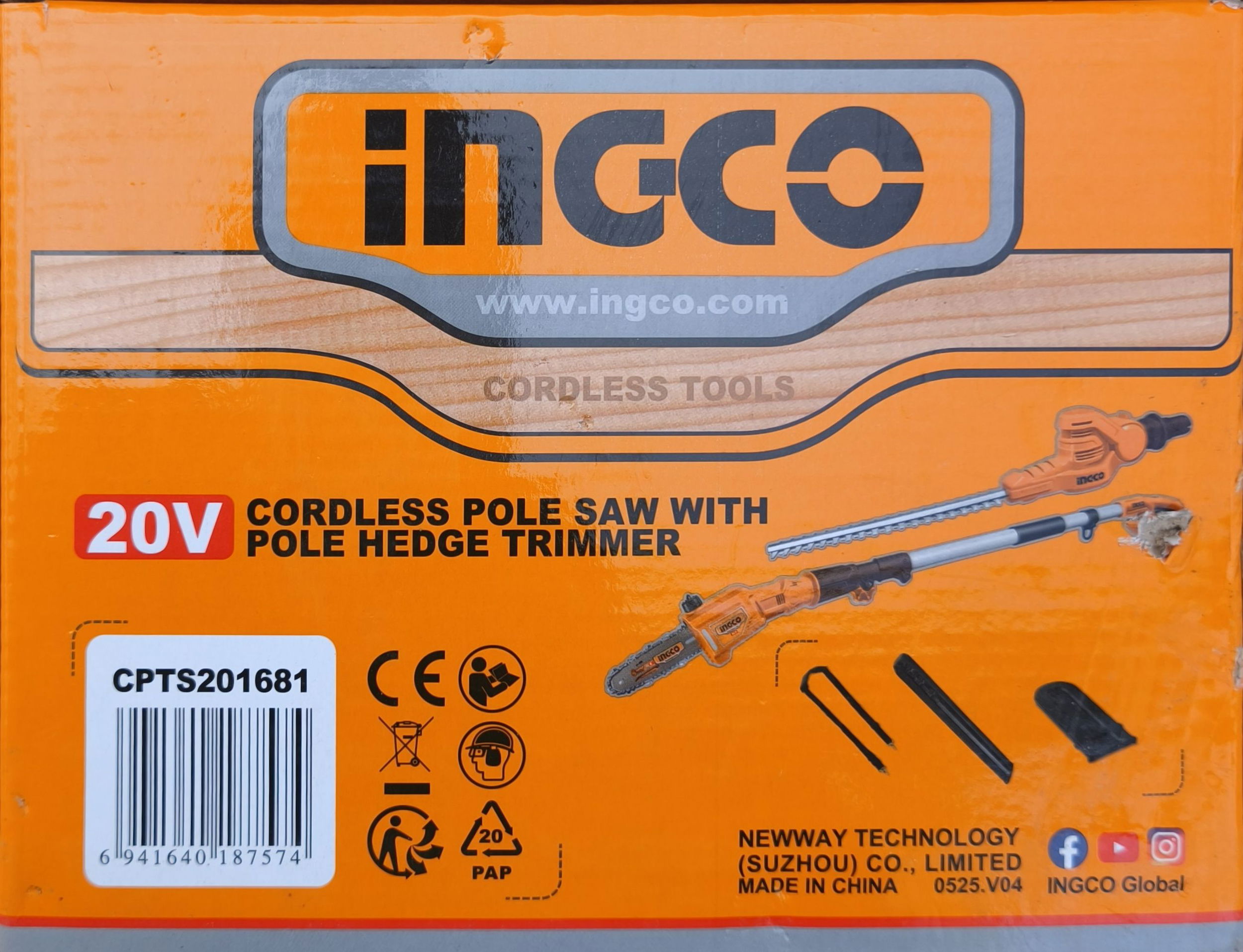 INGCO Akkus magassági sövény 460mm és ágvágó 200mm 0-400mm 20V (1x2,0 Ah akku + töltő) termék fő termékképe