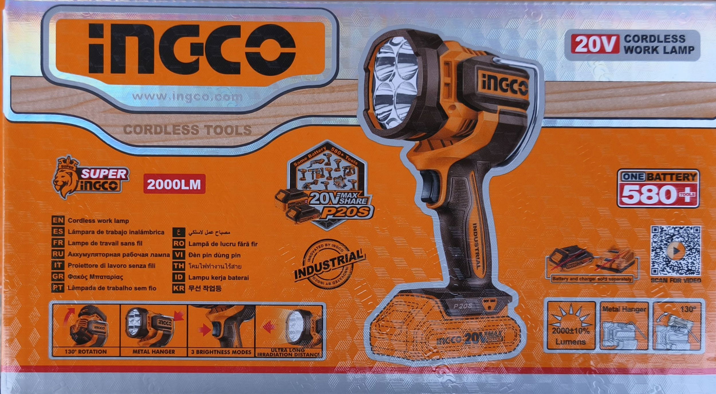 INGCO Akkus LED lámpa 2000lm 20V (akku és töltő nélkül) termék fő termékképe