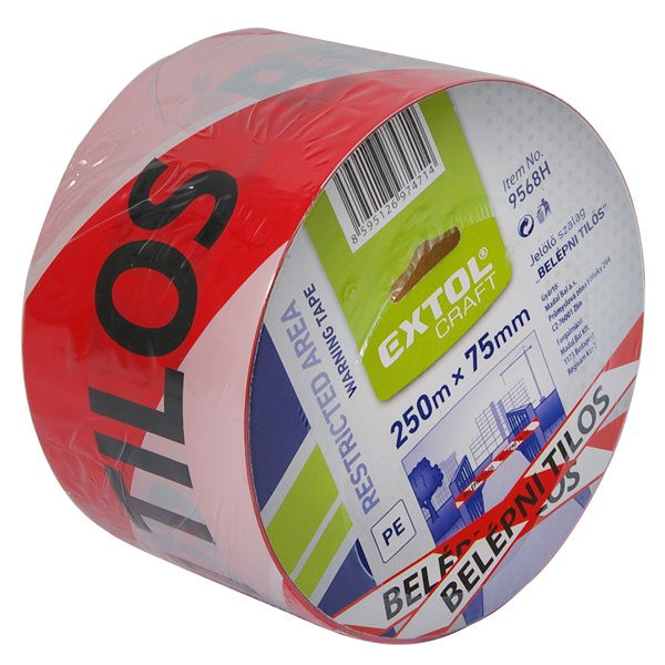 EXTOL Jelölő szalag, piros-fehér; 75mm×250m, polietilén "BELÉPNI TILOS" felirattal, (kordonszalag) termék fő termékképe
