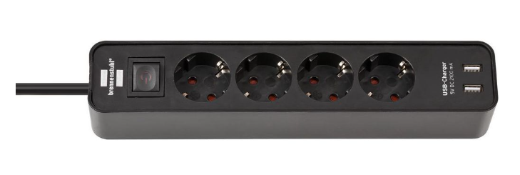 Brennenstuhl Elosztó Ecolor 4x DE F típusú (CEE 7/3) aljzat / USB-A Socket - DE F típusú (CEE 7/4) dugó Fekete 1.5m termék fő termékképe