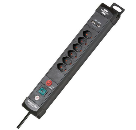 Brennenstuhl Elosztó Premium-Line 6x CH J típusú (T13) aljzat / USB-A aljzat - CH J típusú (T12) dugó Fekete 3m termék fő termékképe