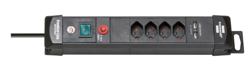 Brennenstuhl Elosztó Premium-Line 4x CH J típusú (T13) aljzat / USB-A aljzat - CH J típusú (T12) dugó Fekete 3m termék fő termékképe