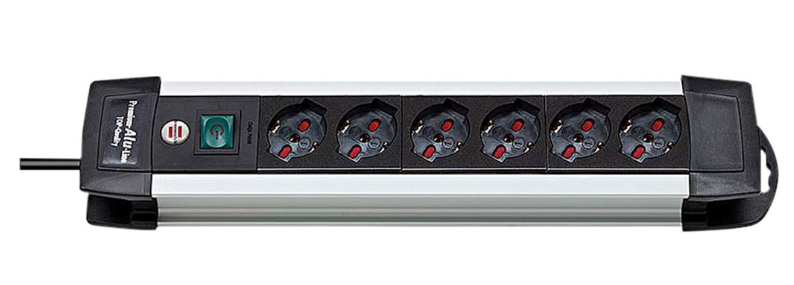 Brennenstuhl Elosztó Premium Alu-Line 6x IT L típusú (P17/11) aljzat - IT L típusú (S17) dugó Alumínium/fekete 3m termék fő termékképe