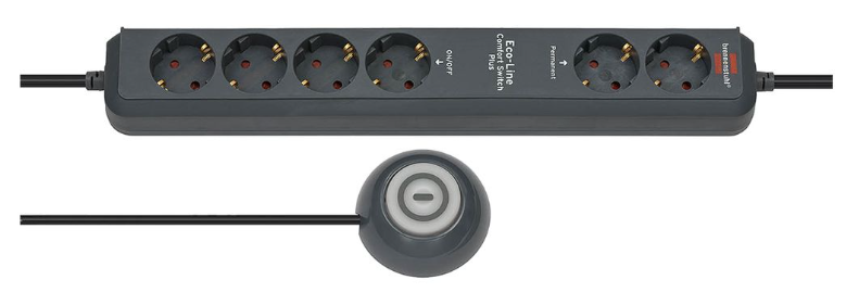 Brennenstuhl Kimeneti szalagkábel lábkapcsolóval Eco-Line 6x DE F típusú (CEE 7/3) aljzat - DE F típusú (CEE 7/4) dugó Antracit 1.5m termék fő termékképe