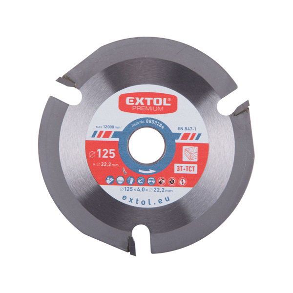 EXTOL Körfűrészlap, keményfémlapkás, 125×22,2mm(lyuk átm), T3; 4,0 mm lapkaszélesség, max. 12.000 ford/perc termék fő termékképe