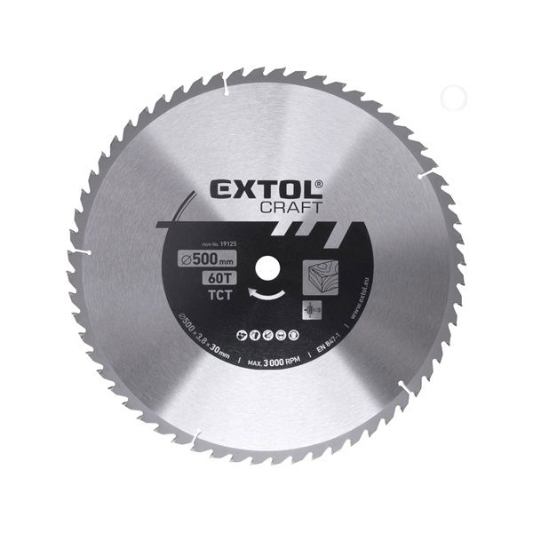 EXTOL Körfűrészlap, keményfémlapkás, 500×30mm(lyuk átm), T60; 3,8 mm lapkaszélesség, max. 3.000 ford/perc termék fő termékképe