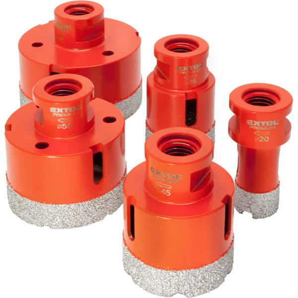 EXTOL Körkivágó csempére készlet 5 db, gyémánt vágóél; 20-68mm × M14, sarokcsiszolóba fogható termék fő termékképe