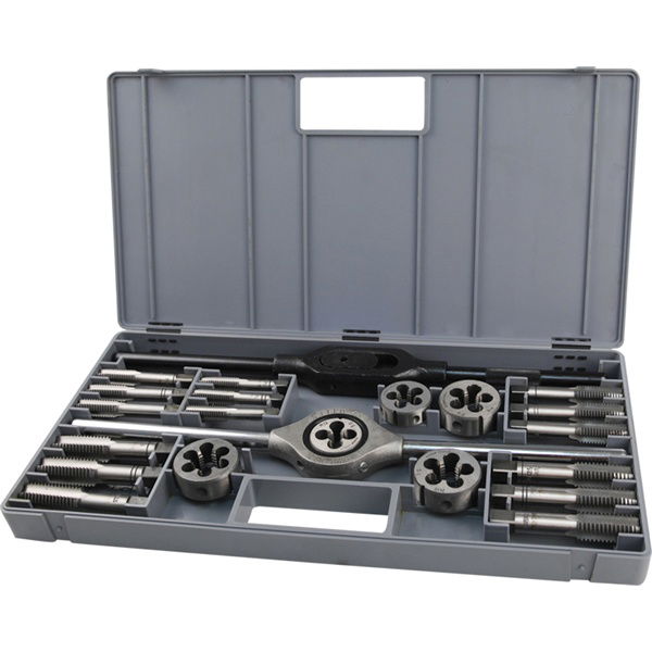 EXTOL Menetfúró- és menetmetsző készlet 23 db; M12-M14-M16-M18-M20+hajtóvas+befogó, ötvözött szerszámacél, műanyag koffer termék fő termékképe