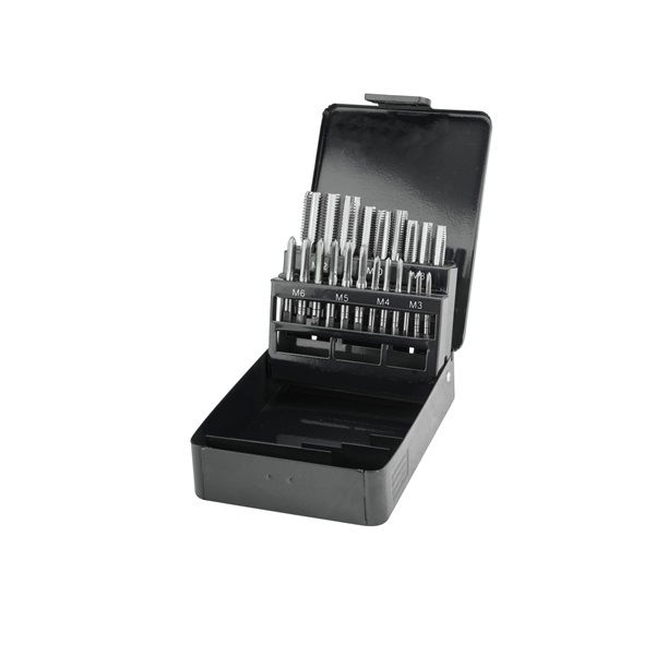 EXTOL Menetfúró készlet kézi, fém dobozban; 21db, M3,4,5,6,8,10,12, jó minőségű szénacél, hajtóvas nélkül termék fő termékképe