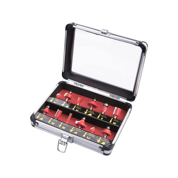 EXTOL Felsőmaró készlet 12db, kisebb szett (alu kofferben) ; 8mm-es befogással, keményfém lapkás termék fő termékképe