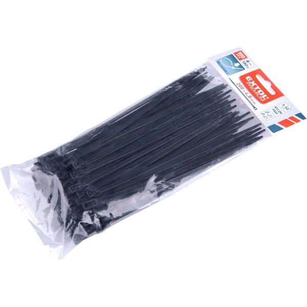 EXTOL kábelkötegelő 7,2×300 mm 100db, többször használható (oldható) fekete nylon; UV-, sav- és lúgálló termék fő termékképe