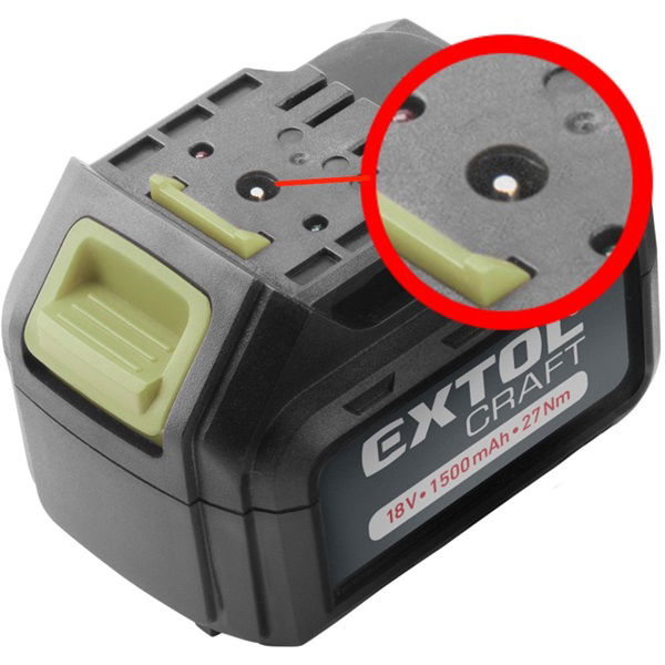 EXTOL Tartalék akku RÉGEBBI TÍPUSÚ 402440 Li-ion töltőhöz, 2 SARU+1 TÜSKE; 18V, 1500mAh, töltési idő:1 óra termék fő termékképe