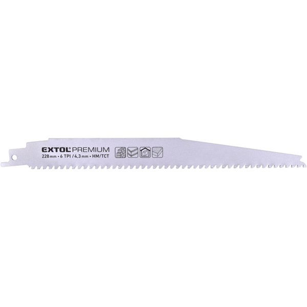EXTOL Szablyafűrészlap 1db, Bosch befogás, HM/TCT fogak, 228 mm, 6T, gázbetonhoz, tiszta, íves vágás termék fő termékképe