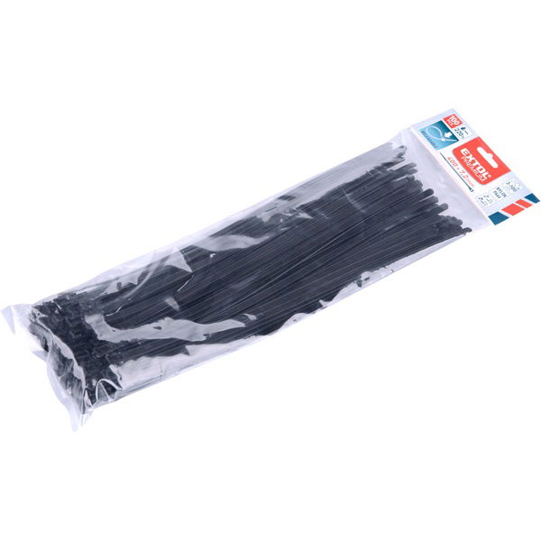 EXTOL kábelkötegelő 7,2×400 mm 100db, többször használható (oldható) fekete nylon; UV-, sav- és lúgálló termék fő termékképe